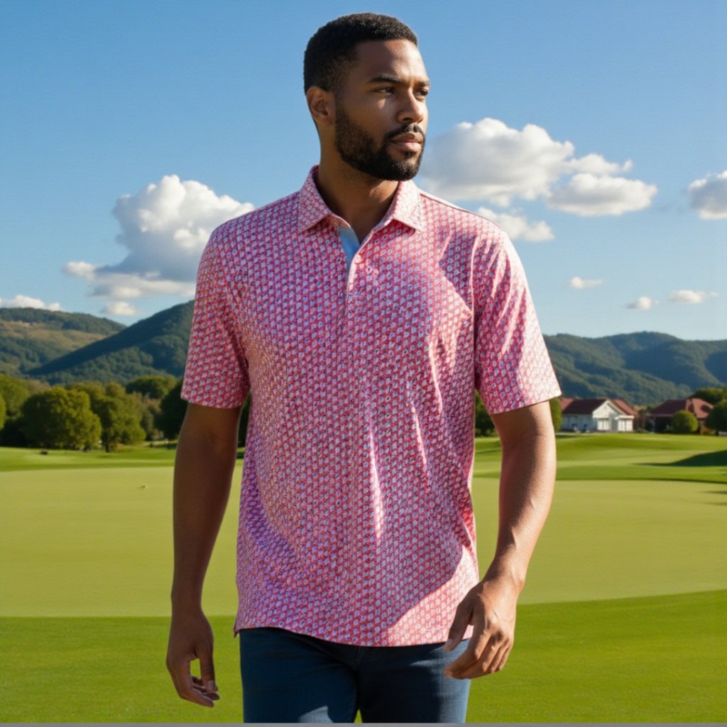 Nwot Fairway Greene Lg Somerset Print Coral Polo Nwot Fairway Greene Lg Somerset Print Coral Polo